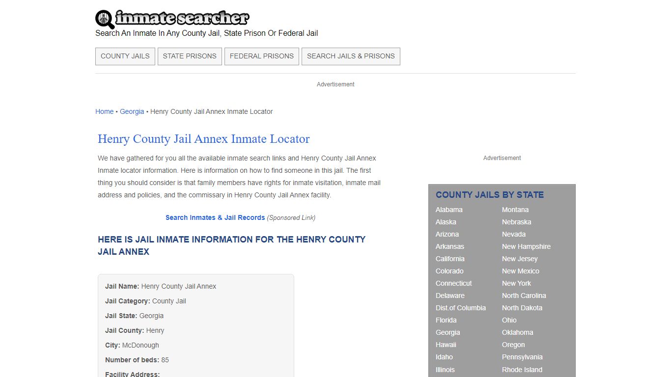 Henry County Jail Annex Inmate Locator - Inmate Searcher